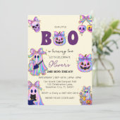 Pastel Halloween Girl Verjaardag Uitnodiging, Spoo Kaart (Staand voorkant)