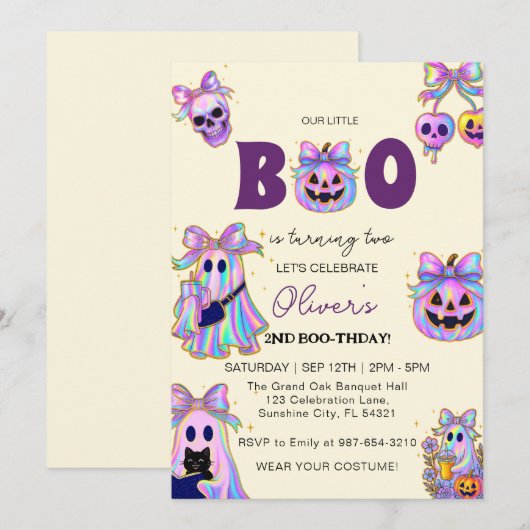 Pastel Halloween Girl Verjaardag Uitnodiging, Spoo Kaart (Voorkant / Achterkant)