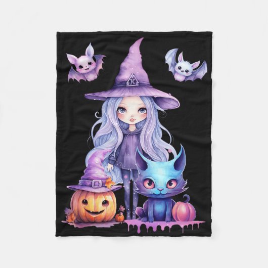 Pastel Halloween Heks Kat Pompoen Pastelcore Fleece Deken (Voorkant)