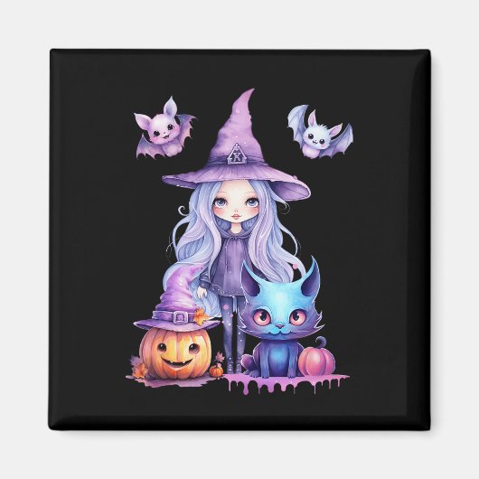 Pastel Halloween Heks Kat Pompoen Pastelcore Magneet (Voorkant)