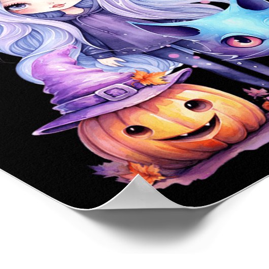 Pastel Halloween Heks Kat Pompoen Pastelcore Poster (Hoek)