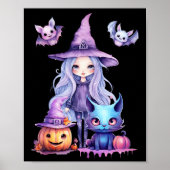 Pastel Halloween Heks Kat Pompoen Pastelcore Poster (Voorkant)