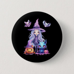 Pastel Halloween Heks Kat Pompoen Pastelcore Ronde Button 5,7 Cm
