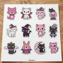 Pastel Halloween Kat En Dier Stickers