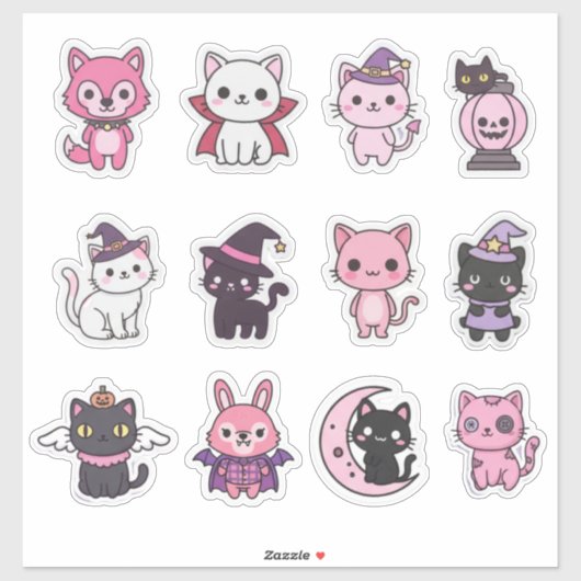 Pastel Halloween Kat En Dier Stickers (Vel)
