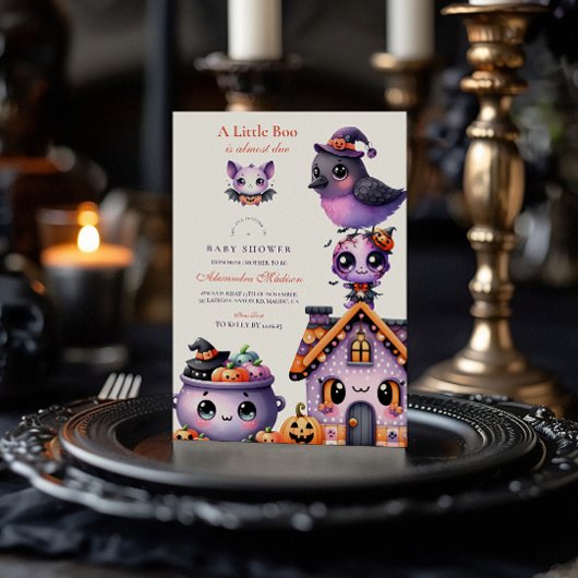 Pastel Halloween Little Boo Baby Shower Kaart