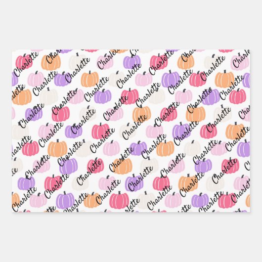 Pastel Halloween Naam van het kind Geesten Pompoen Inpakpapier Vel (Voorkant 3)