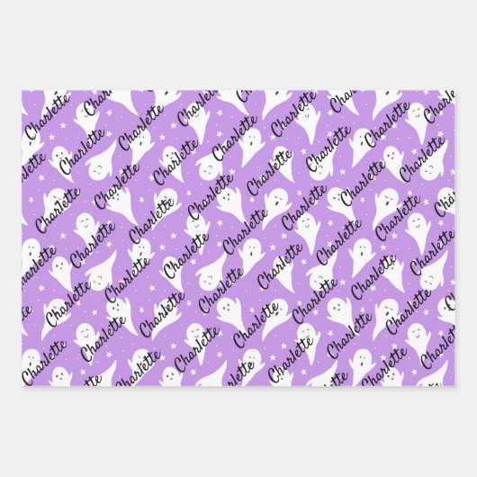 Pastel Halloween Naam van het kind Geesten Pompoen Inpakpapier Vel (Voorkant)
