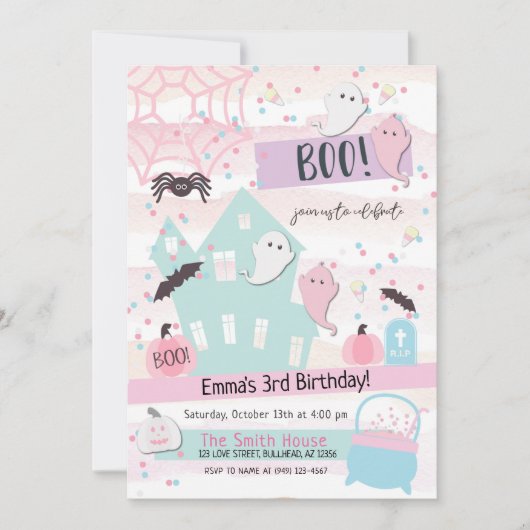 Pastel Halloween Party Kids Birthday Uitnodiging (Voorkant)