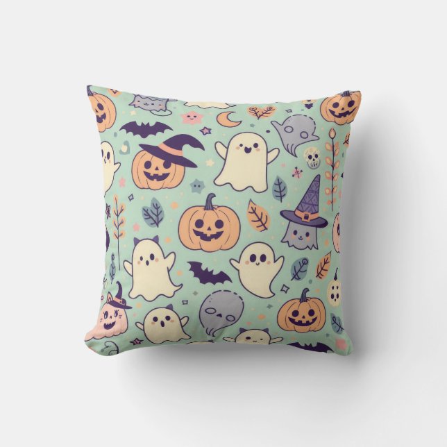 Pastel Halloween Patroon Ghost Pumpkin Bats Witch Kussen (Voorkant)