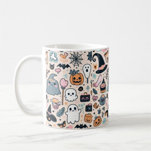Pastel Halloween patroon met pompoen geest Koffiemok (Links)