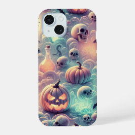 Pastel Halloween pompoenen, drankjes en schedels i iPhone 15 Case