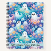 Pastel Halloween Schattigee Ghost Retro Floral Notitieboek (Voorkant)