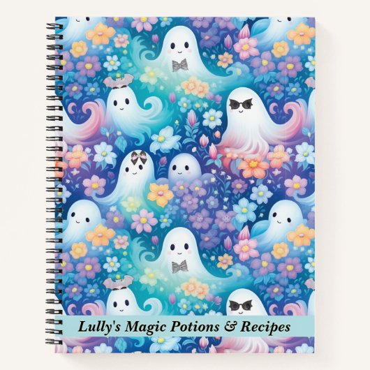 Pastel Halloween Schattigee Ghost Retro Floral Notitieboek (Voorkant)