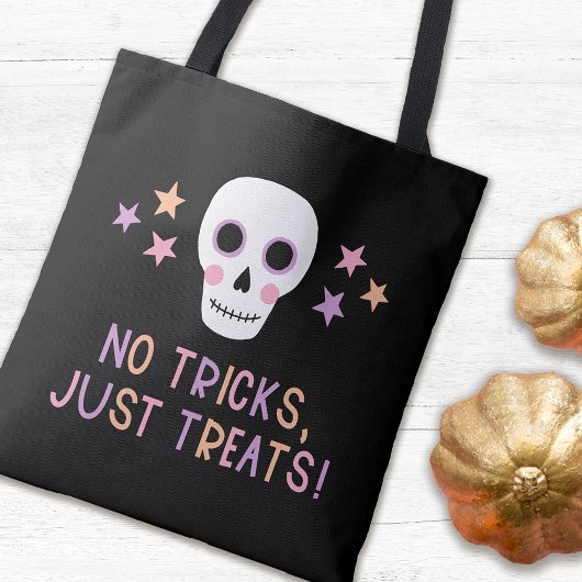 Pastel Halloween schedel Geen trucs Alleen traktat Tote Bag
