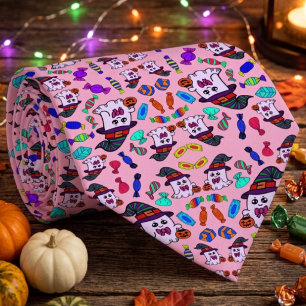 Pastel Halloween Snoep & Cute Heksengeesten Patroo Stropdas