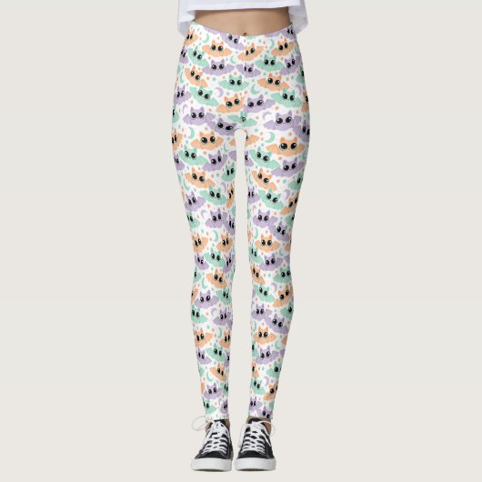 Pastel Halloween Vleermuizen en Sterren Patroon Le Leggings (Voorkant)
