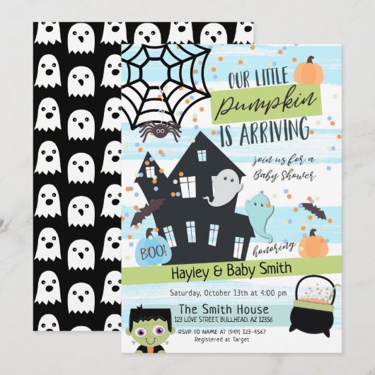 Pastel Halloween Waterverf Baby shower Uitnodiging (Voorkant / Achterkant)