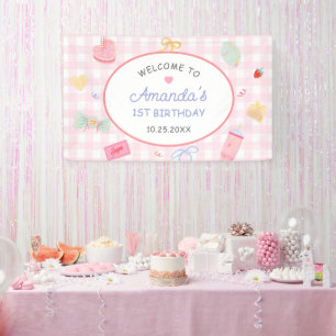 Pastel Hand Getekend Pretty Girl Verjaardagsfeestj Spandoek