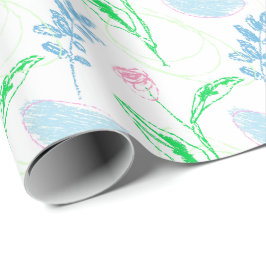 Pastel handgetekende bloemmotief cadeaupapier