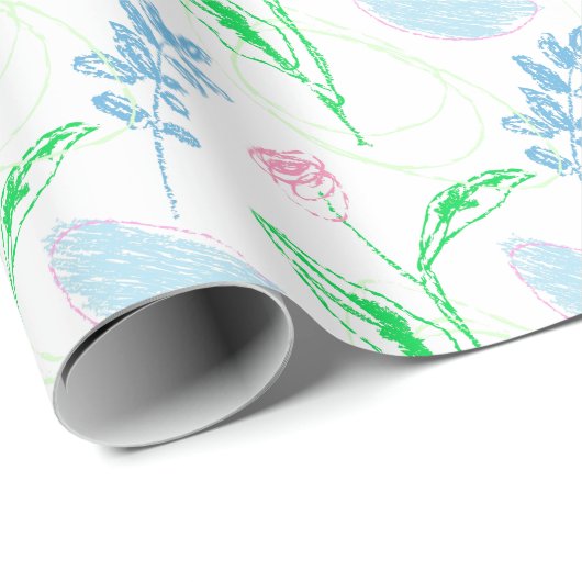 Pastel handgetekende bloemmotief cadeaupapier (Rol Hoek)