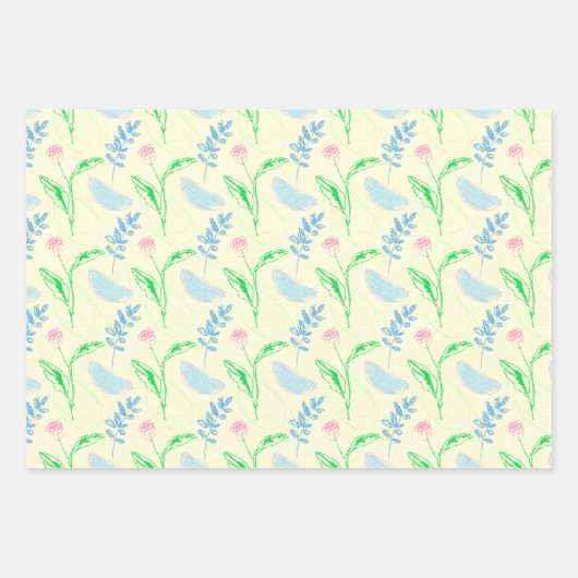Pastel handgetekende bloemmotief inpakpapier vel (Voorkant)