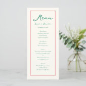 Pastel Handschrift Pinky Green Retro Bruiloft Menu (Staand voorkant)