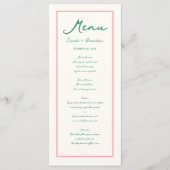 Pastel Handschrift Pinky Green Retro Bruiloft Menu (Voorkant)