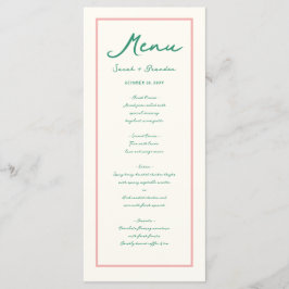Pastel Handschrift Pinky Green Retro Bruiloft Menu