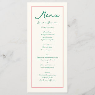 Pastel Handschrift Pinky Green Retro Bruiloft Menu