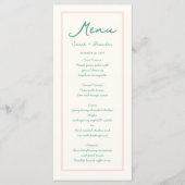 Pastel Handschrift Pinky Green Retro Bruiloft Menu (Voorkant)