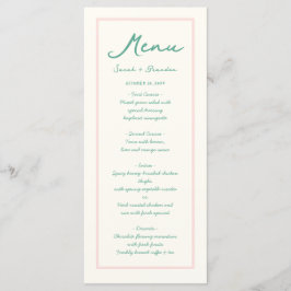 Pastel Handschrift Pinky Green Retro Bruiloft Menu