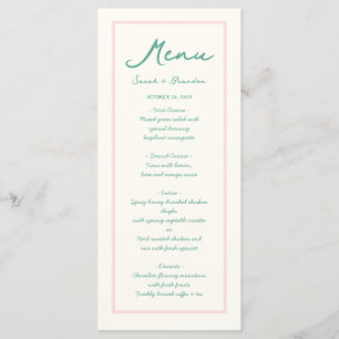Pastel Handschrift Pinky Green Retro Bruiloft Menu