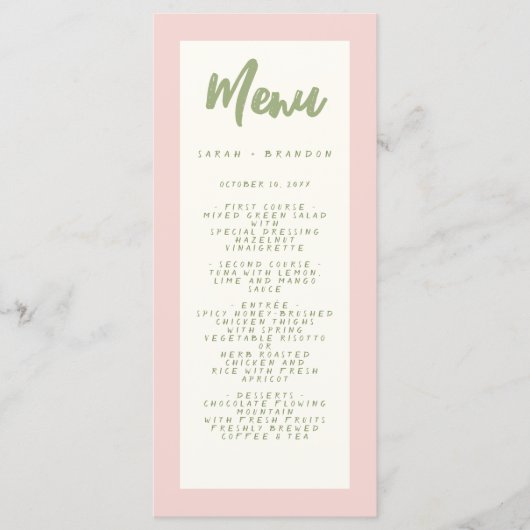 Pastel Handschrift Pinky Retro Bruiloft Menu (Voorkant)
