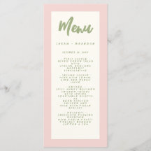 Pastel Handschrift Pinky Retro Bruiloft Menu