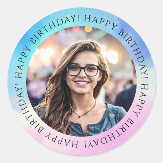 Pastel Happy Birthday Photo Envelope Seal Sticker (Voorkant)