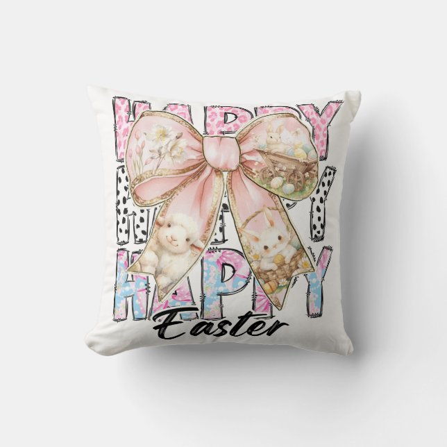 Pastel Happy Easter Coquette Bow Kussen (Voorkant)