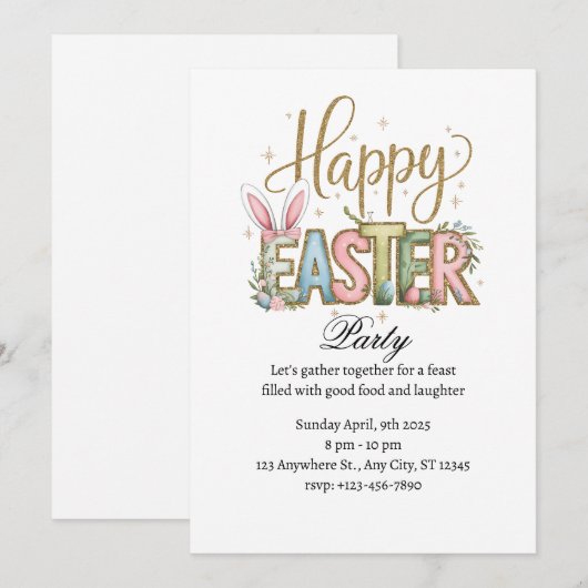 Pastel Happy Easter Feest Kaart (Voorkant / Achterkant)