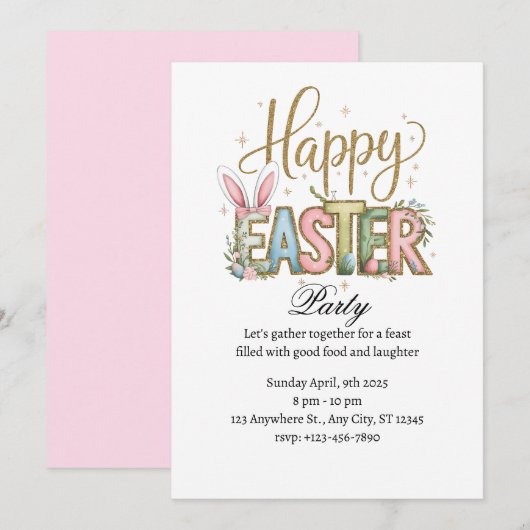 Pastel Happy Easter Feest Kaart (Voorkant / Achterkant)