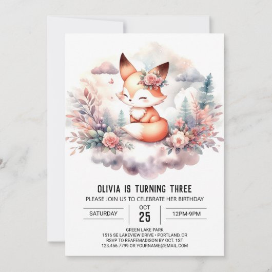 Pastel Happy Fox Verjaardag digitaal Kaart (Voorkant)