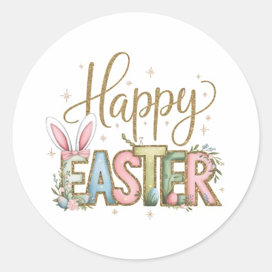 pastel Happy Pasen Ronde Sticker (Voorkant)