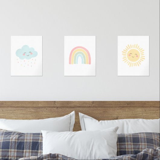 Pastel Happy Rainbow Sun Cloud Meisje Kinderkamer  Muurkunst Sets (Slaapkamer)