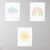 Pastel Happy Rainbow Sun Cloud Meisje Kinderkamer  Muurkunst Sets (Voorkant)
