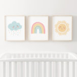 Pastel Happy Rainbow Sun Cloud Meisje Kinderkamer  Muurkunst Sets<br><div class="desc">Voeg een finishing touch toe aan de ruimte van je kleintje met deze set van 3 happy cloud,  regenboog en zon kwekerij prints.</div>