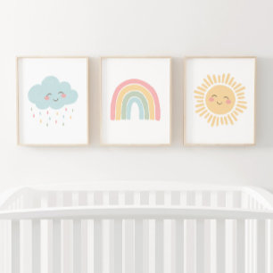 Pastel Happy Rainbow Sun Cloud Meisje Kinderkamer  Muurkunst Sets