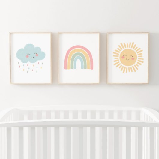 Pastel Happy Rainbow Sun Cloud Meisje Kinderkamer  Muurkunst Sets
