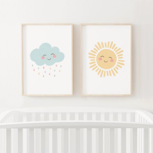 Pastel Happy Sun Cloud Meisje Kinderkamer Decor Muurkunst Sets