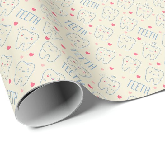 Pastel Happy Teeth Pattern Cadeaupapier (Rol Hoek)