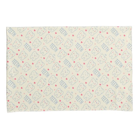 Pastel Happy Teeth Pattern Kussensloop (Voorkant-Rechts)