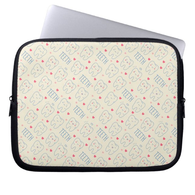 Pastel Happy Teeth Pattern Laptop Sleeve (Voorkant)